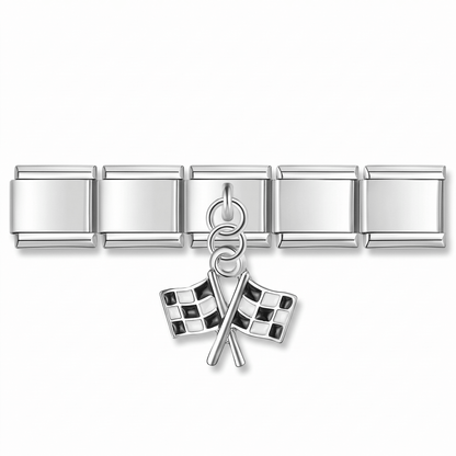 Charm Banderas de Carrera en pulsera italiana de eslabones