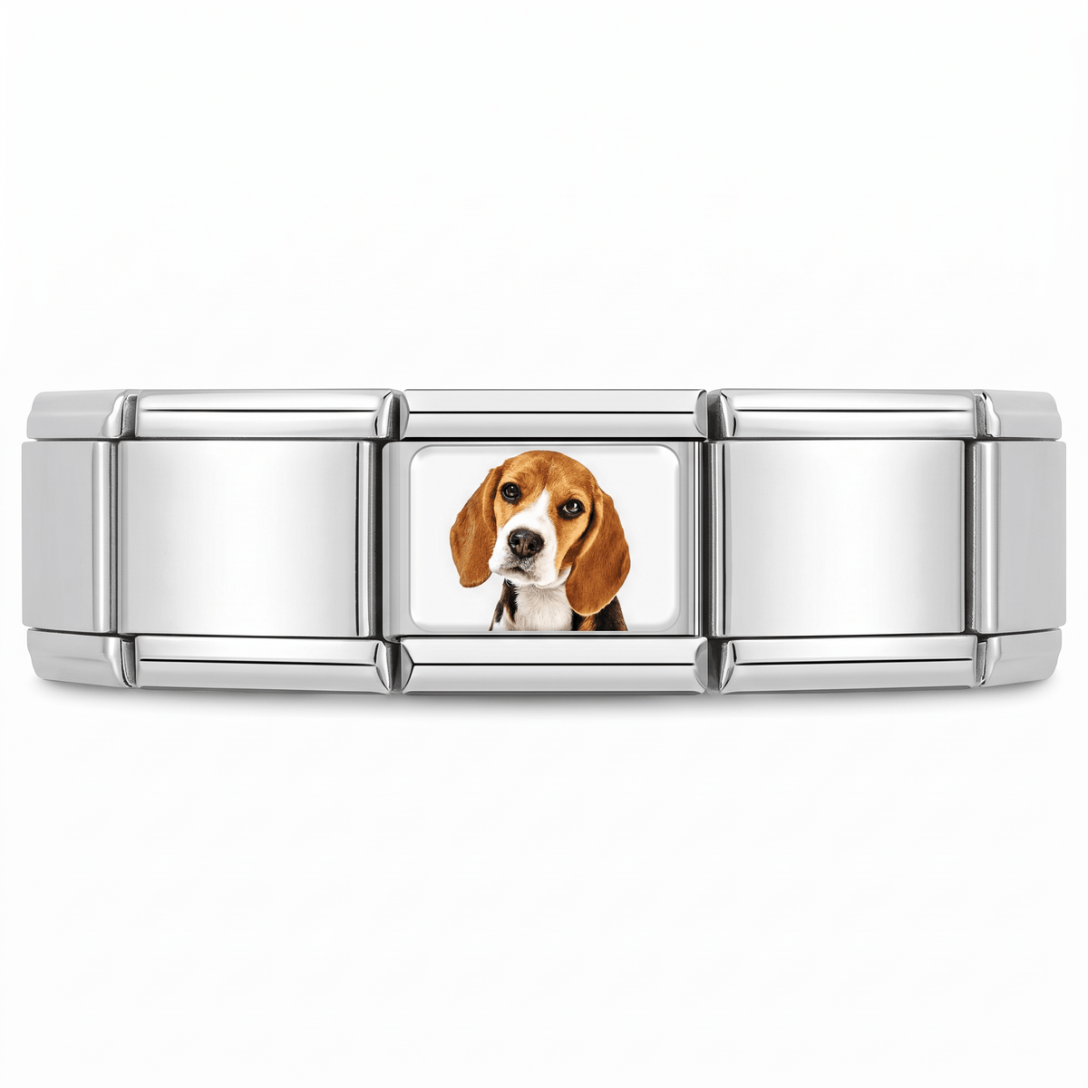 Charm Beagle (Fondo Blanco) en pulsera italiana de eslabones