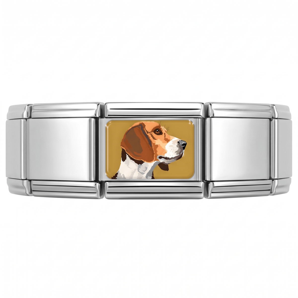 Charm Beagle (Fondo Dorado) en pulsera italiana de eslabones