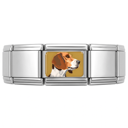 Charm Beagle (Fondo Dorado) en pulsera italiana de eslabones