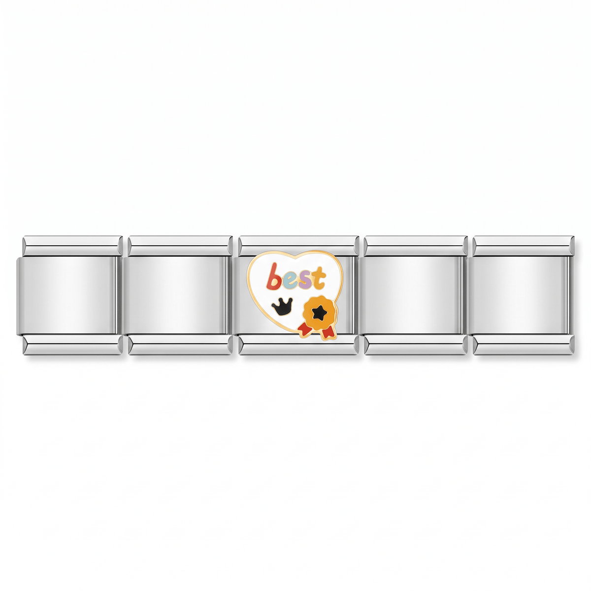 Charm Best (Corazón Blanco) en pulsera italiana de eslabones