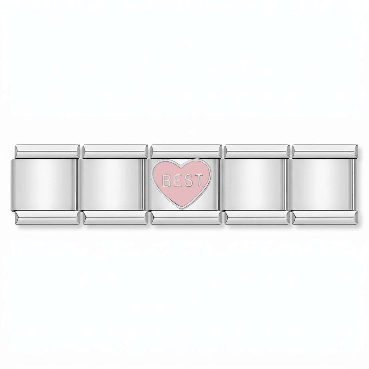 Charm Best (Corazón Rosa) en pulsera italiana de eslabones