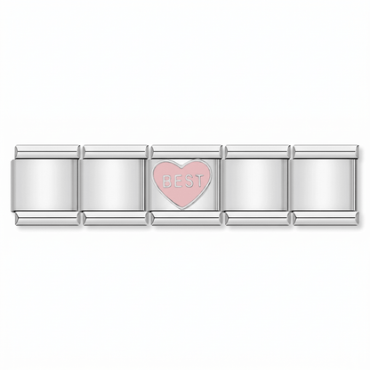 Charm Best (Corazón Rosa) en pulsera italiana de eslabones