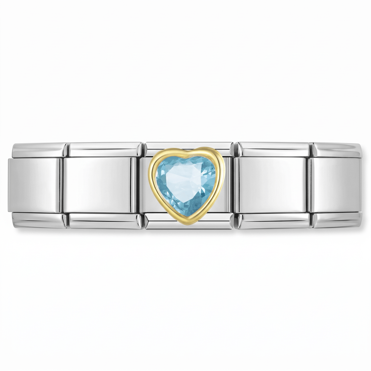Charm Brillo Azul (Corazón) en pulsera italiana de eslabones