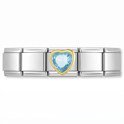 Charm Brillo Azul (Corazón) en pulsera italiana de eslabones