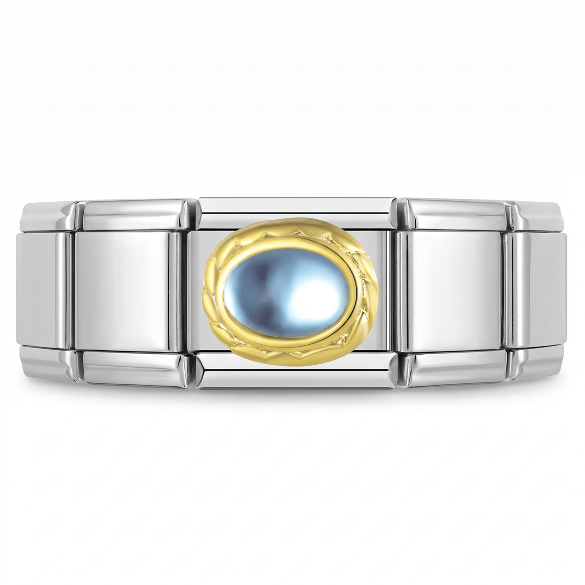 Charm Brillo Azul Metalico en pulsera italiana de eslabones