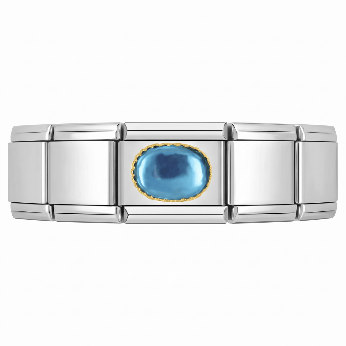 Charm Brillo Azul (Ovalado) en pulsera italiana de eslabones