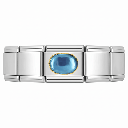 Charm Brillo Azul (Ovalado) en pulsera italiana de eslabones