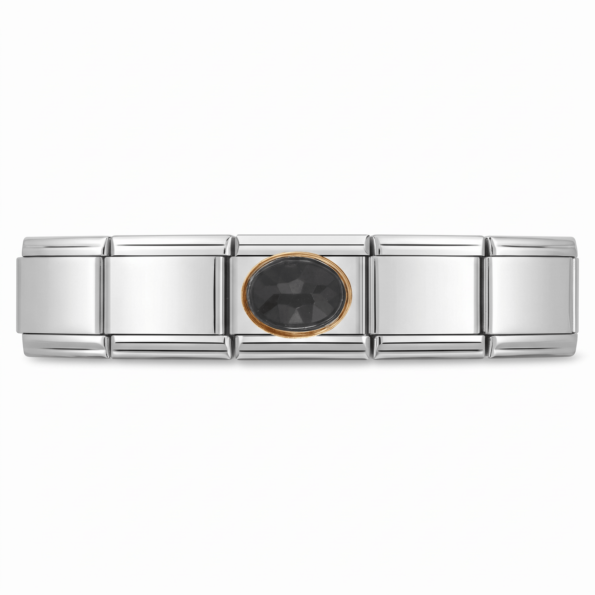 Charm Brillo Negro (Ovalado) en pulsera italiana de eslabones