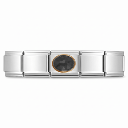 Charm Brillo Negro (Ovalado) en pulsera italiana de eslabones