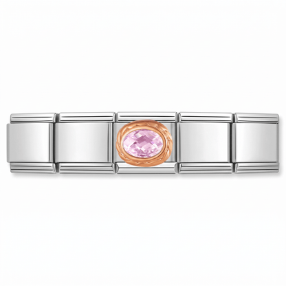 Charm Brillo Rosa (Oro Rosa) en pulsera italiana de eslabones