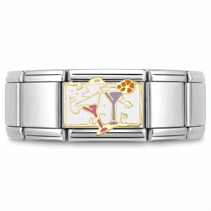 Charm Brindis (Cócteles) en pulsera italiana de eslabones
