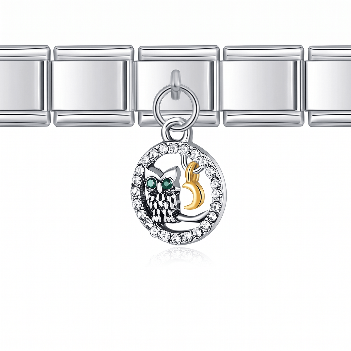 Charm Búho Luna en pulsera italiana de eslabones