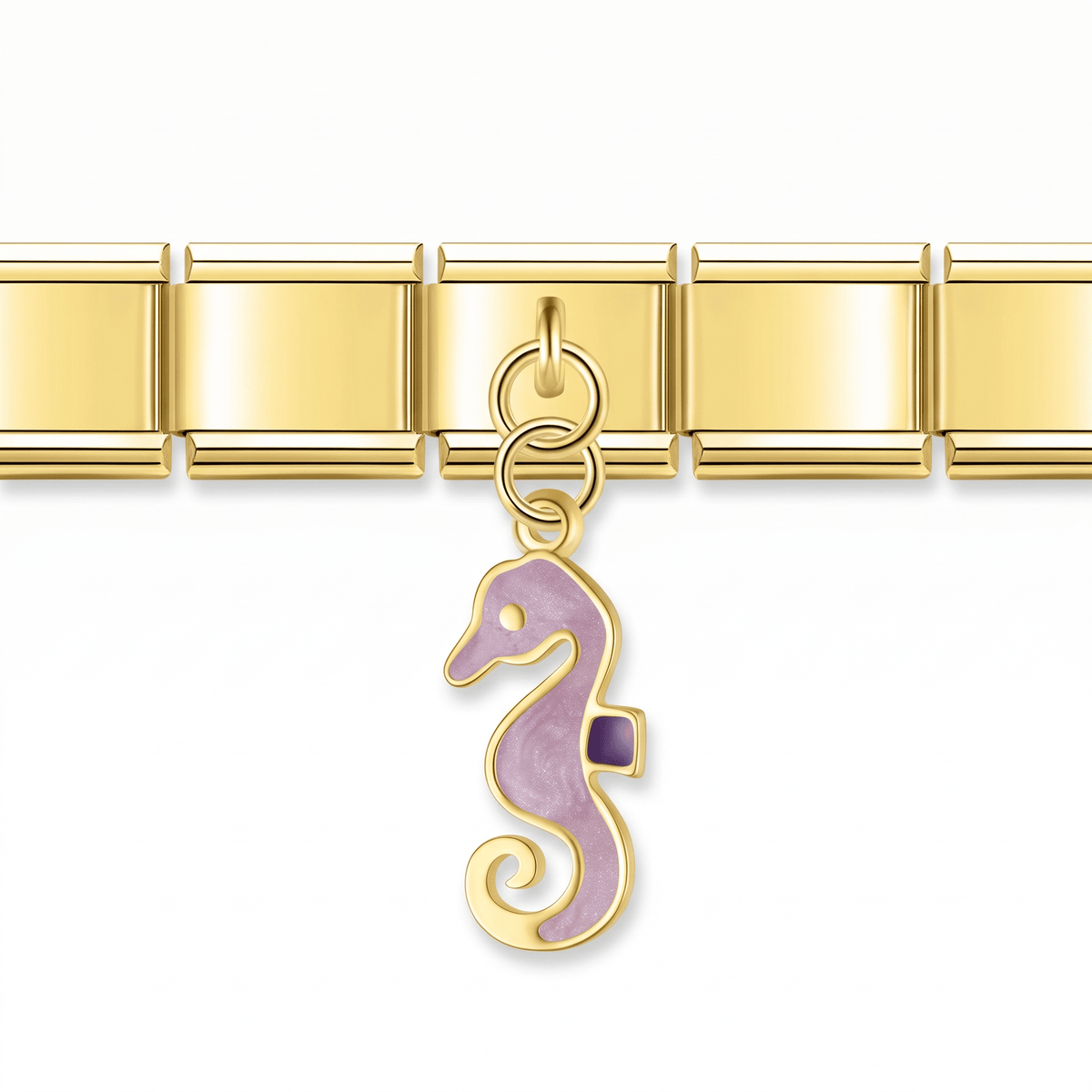 Charm Caballito de Mar Morado en pulsera italiana de eslabones
