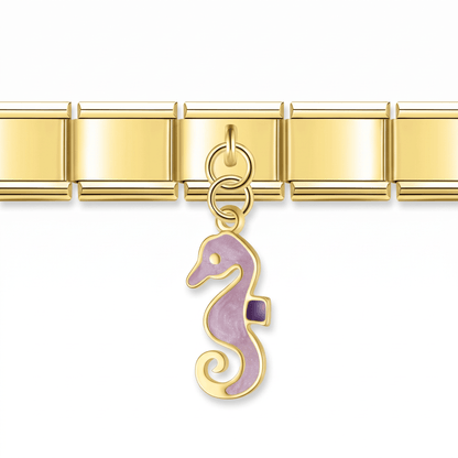 Charm Caballito de Mar Morado en pulsera italiana de eslabones