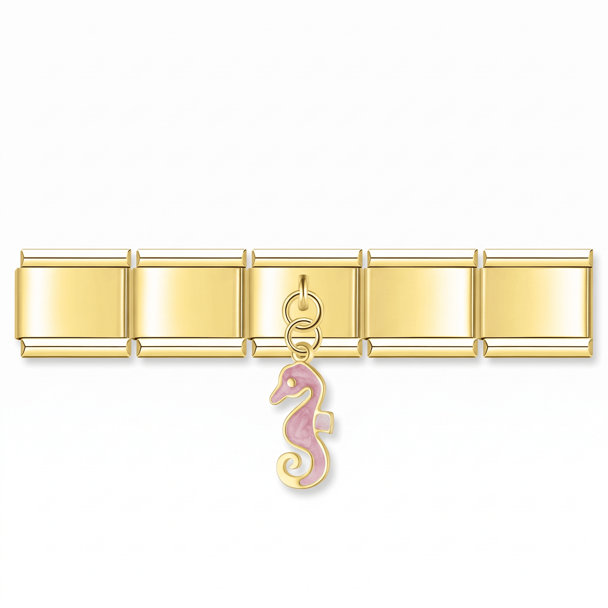 Charm Caballito de Mar (Rosa) en pulsera italiana de eslabones