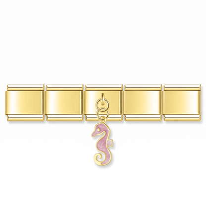 Charm Caballito de Mar (Rosa) en pulsera italiana de eslabones