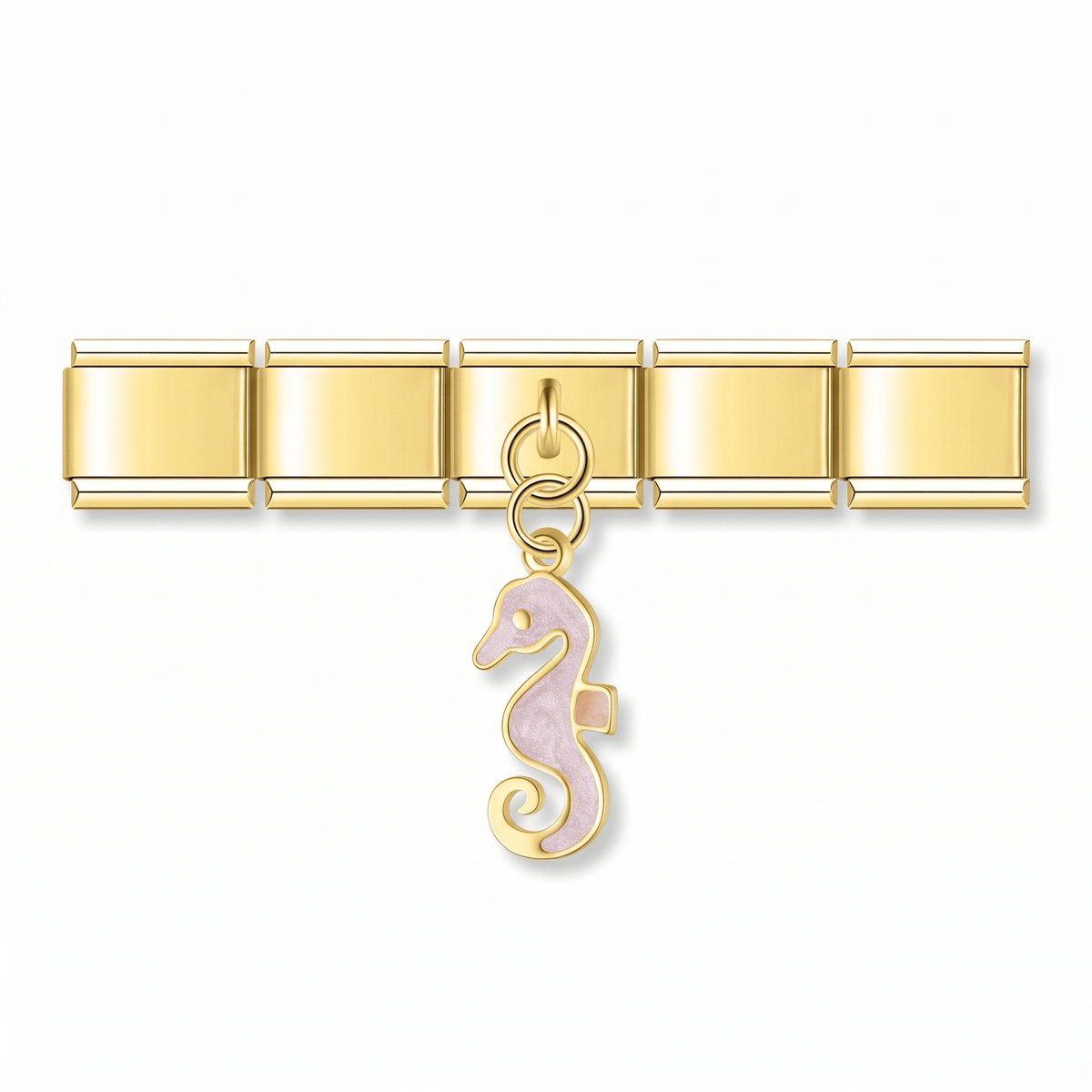 Charm Caballito de Mar (Rosa Claro) en pulsera italiana de eslabones