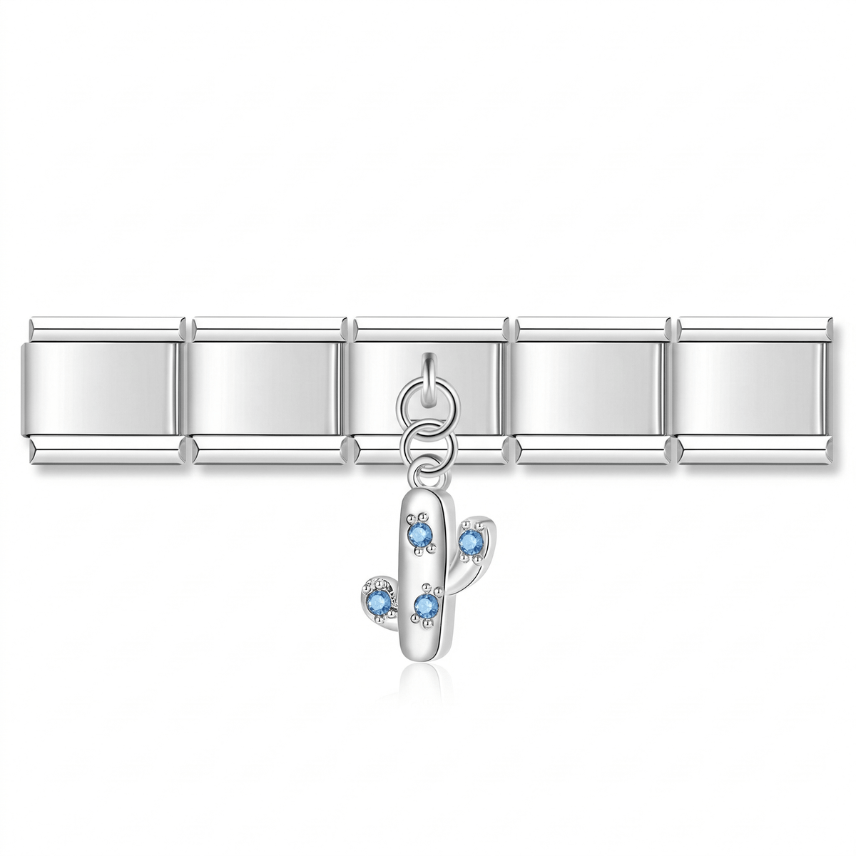 Charm Cactus (Colgante, Plateado) en pulsera italiana de eslabones