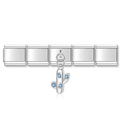 Charm Cactus (Colgante, Plateado) en pulsera italiana de eslabones