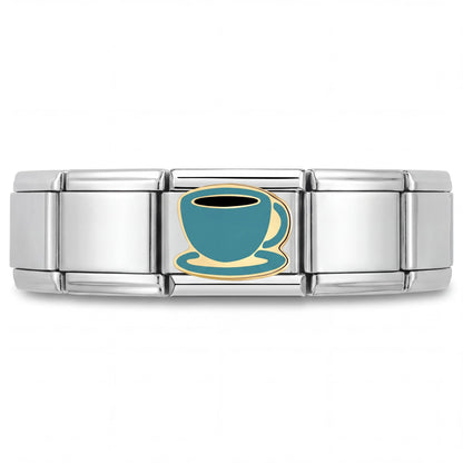 Charm Cafe (Taza Azul) en pulsera italiana de eslabones