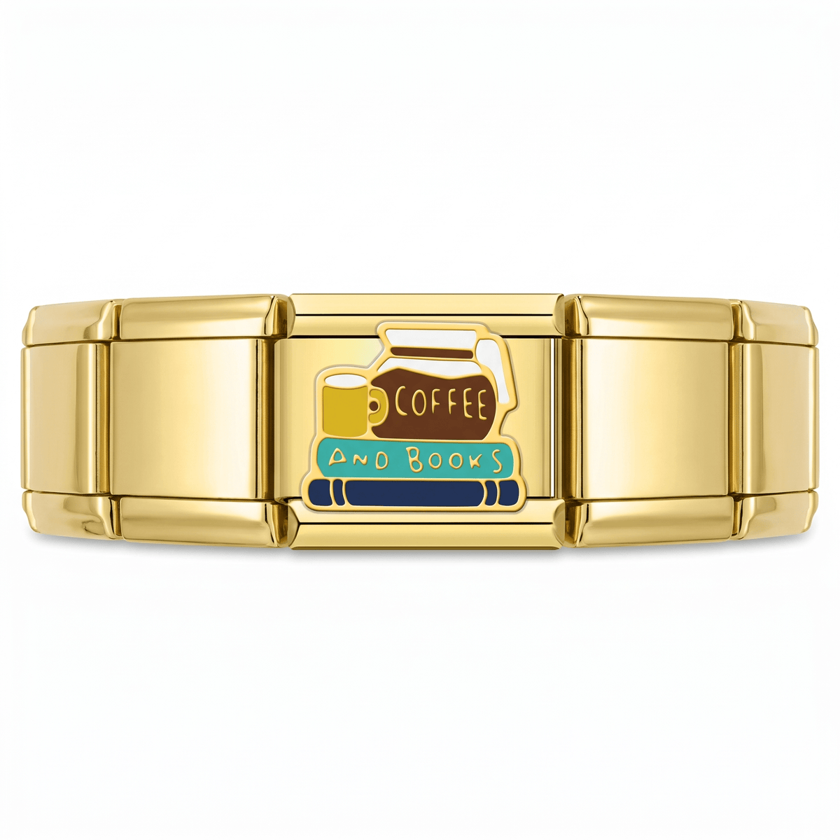 Charm Cafe y libros en pulsera italiana de eslabones