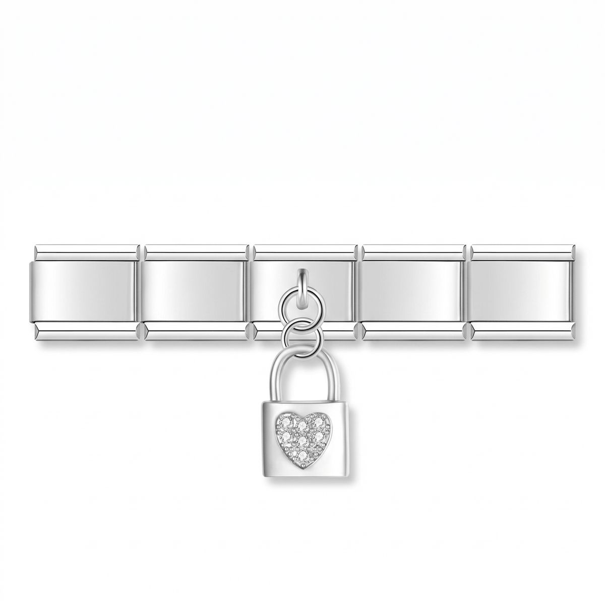 Charm Candado color plata en pulsera italiana de eslabones