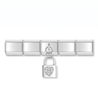 Charm Candado color plata en pulsera italiana de eslabones