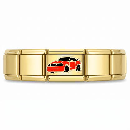 Charm Carro Rojo (Dorado) en pulsera italiana de eslabones