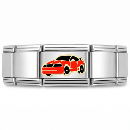 Charm Carro Rojo (Plateado) en pulsera italiana de eslabones
