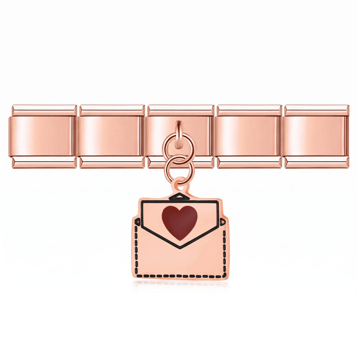 Charm Carta (Colgante, Oro Rosa) en pulsera italiana de eslabones