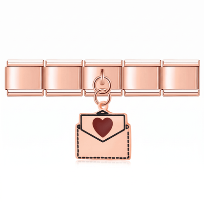 Charm Carta (Colgante, Oro Rosa) en pulsera italiana de eslabones