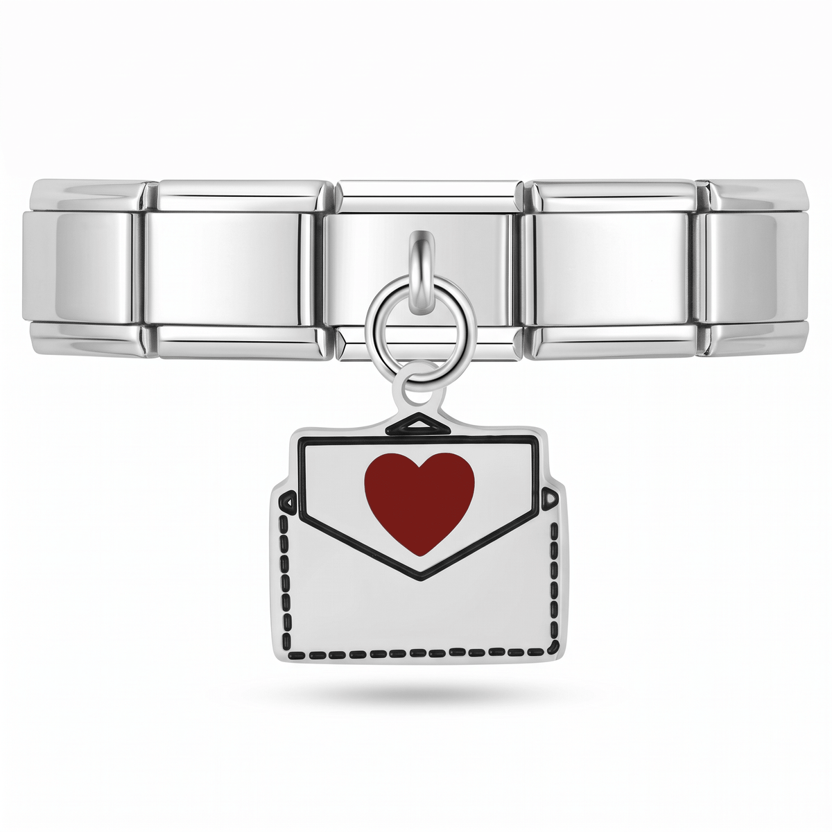 Charm Carta (Colgante, Plateado) en pulsera italiana de eslabones