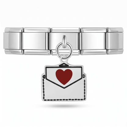 Charm Carta (Colgante, Plateado) en pulsera italiana de eslabones