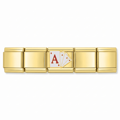 Charm Cartas Poker (Ases, Dorado) en pulsera italiana de eslabones