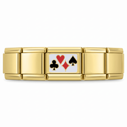 Charm Cartas Poker (Símbolos, Dorado) en pulsera italiana de eslabones