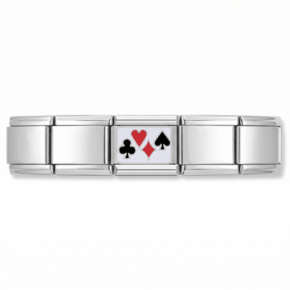 Charm Cartas Poker (Símbolos, Plateado) en pulsera italiana de eslabones