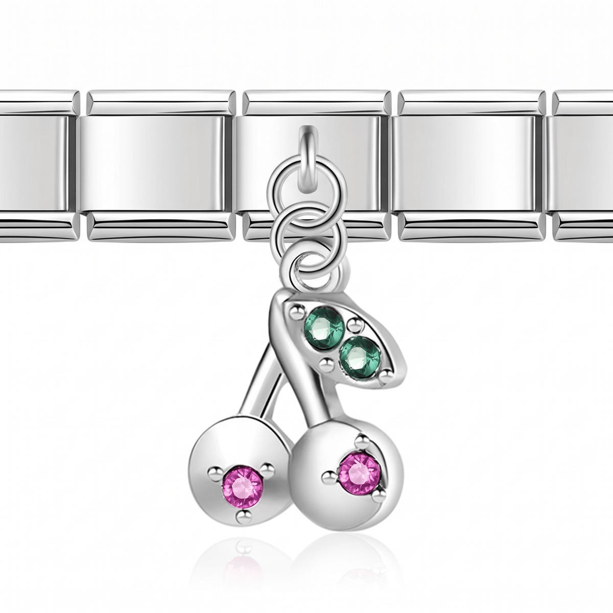 Charm Cereza (Colgante, Plateado) en pulsera italiana de eslabones