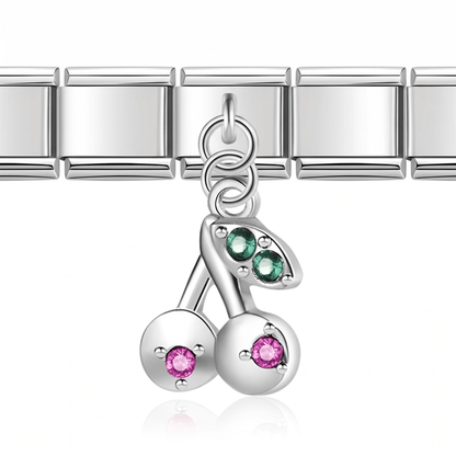 Charm Cereza (Colgante, Plateado) en pulsera italiana de eslabones