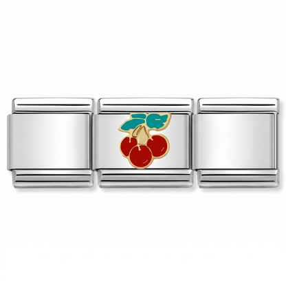 Charm Cerezas (Clásicas) en pulsera italiana de eslabones