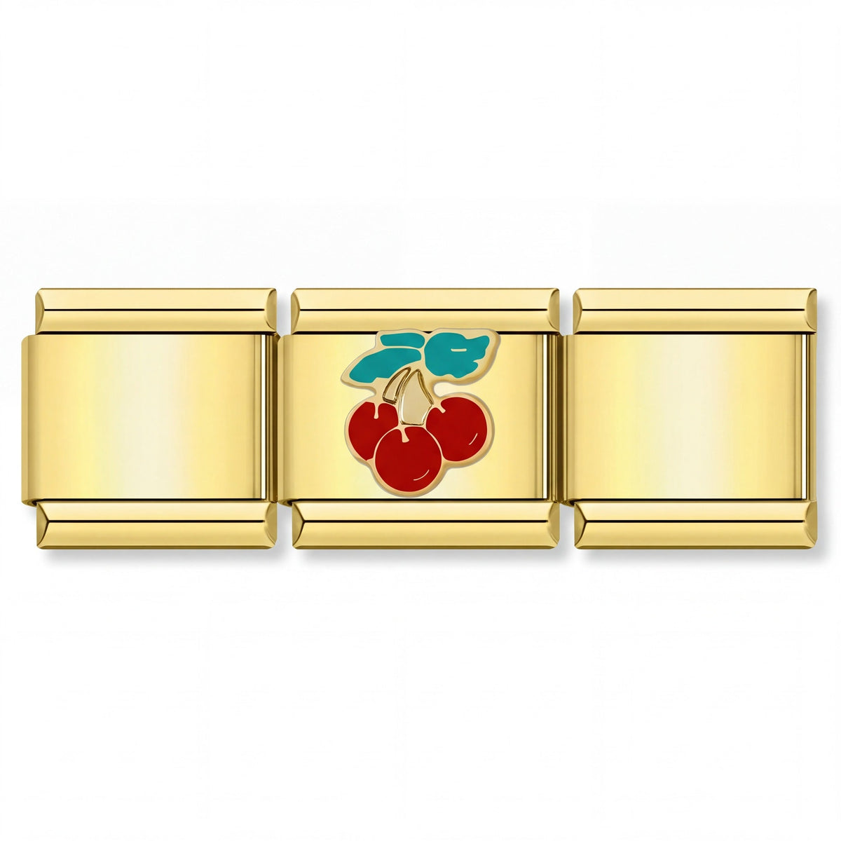 Charm Cerezas (Fondo Blanco) en pulsera italiana de eslabones