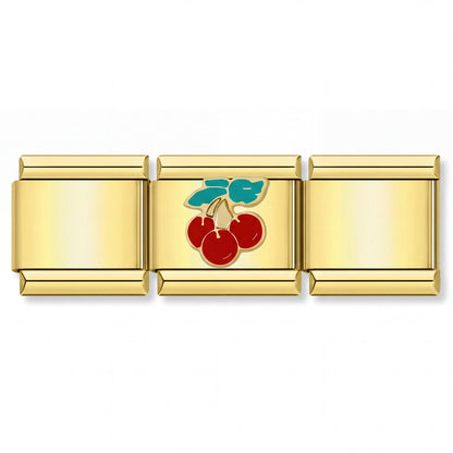 Charm Cerezas (Fondo Blanco) en pulsera italiana de eslabones
