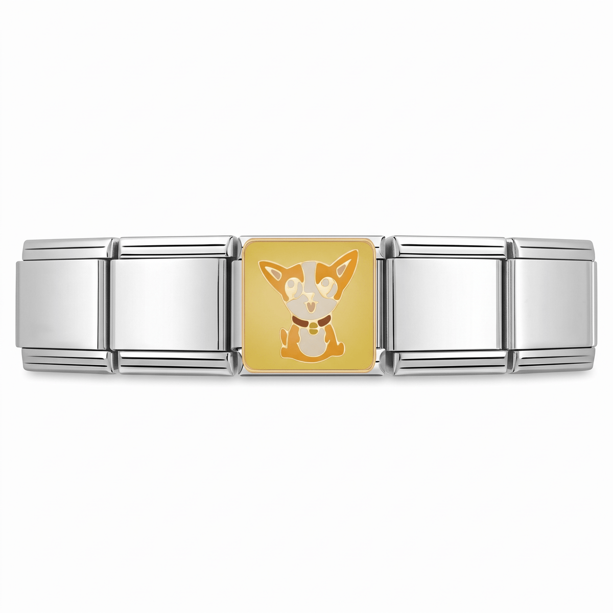 Charm Chihuahua (Fondo Amarillo) en pulsera italiana de eslabones