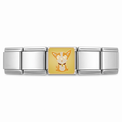 Charm Chihuahua (Fondo Amarillo) en pulsera italiana de eslabones