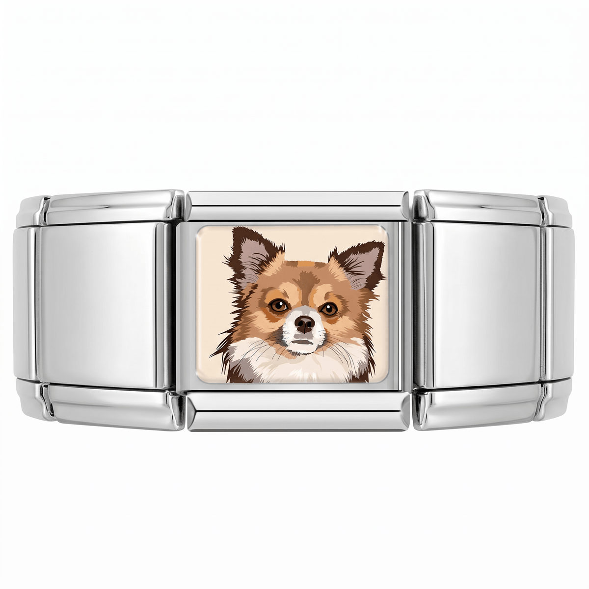Charm Chihuahua (Fondo Blanco) en pulsera italiana de eslabones