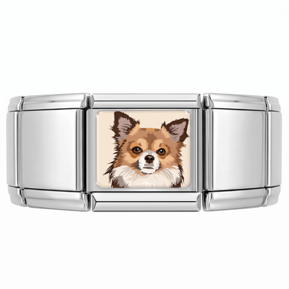 Charm Chihuahua (Fondo Blanco) en pulsera italiana de eslabones