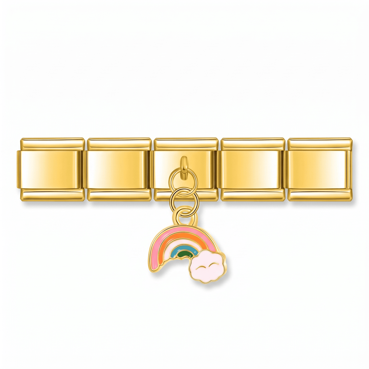 Charm Colgante Arcoíris (Dorado) en pulsera italiana de eslabones