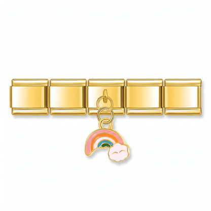 Charm Colgante Arcoíris (Dorado) en pulsera italiana de eslabones
