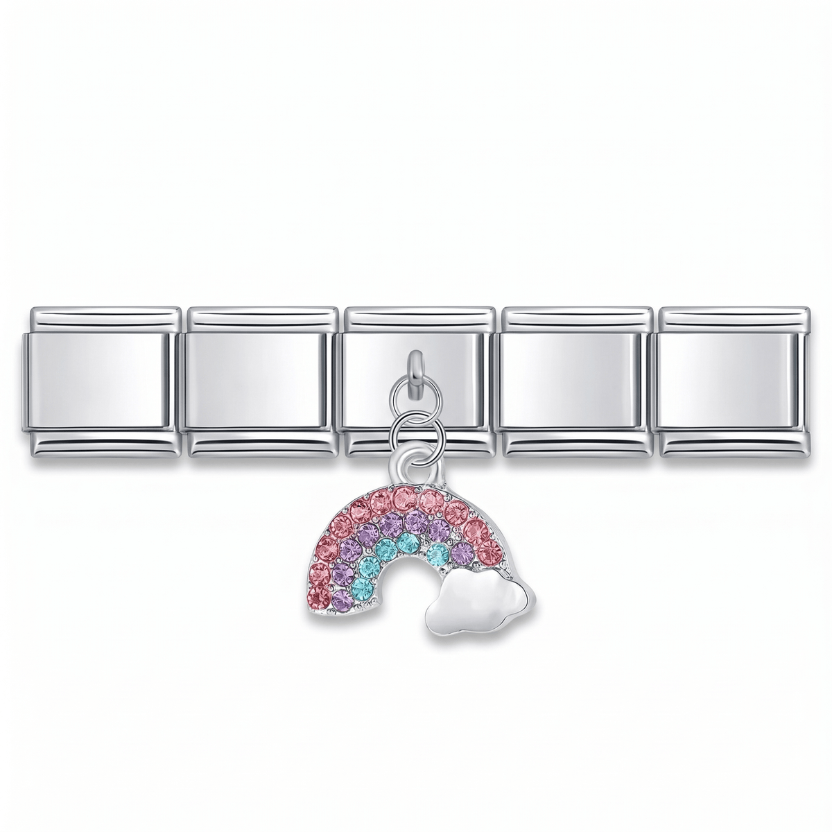 Charm Colgante arcoíris (Plateado) en pulsera italiana de eslabones