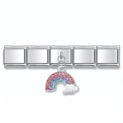 Charm Colgante arcoíris (Plateado) en pulsera italiana de eslabones